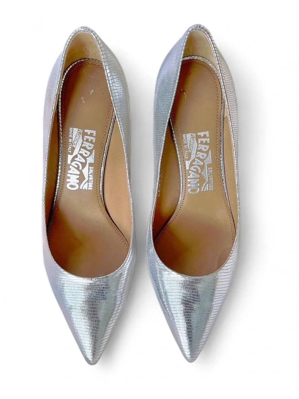 Salvatore Ferragamo Silver Metallic Heels Size 7   #glamour #eveningwear #design